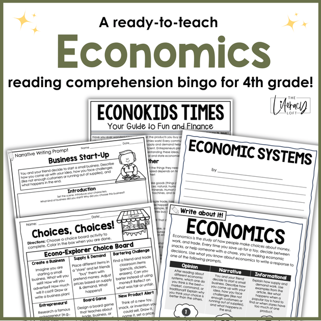 4th Grade Social Studies Bingo Economics Reading Comprehension Passage ...