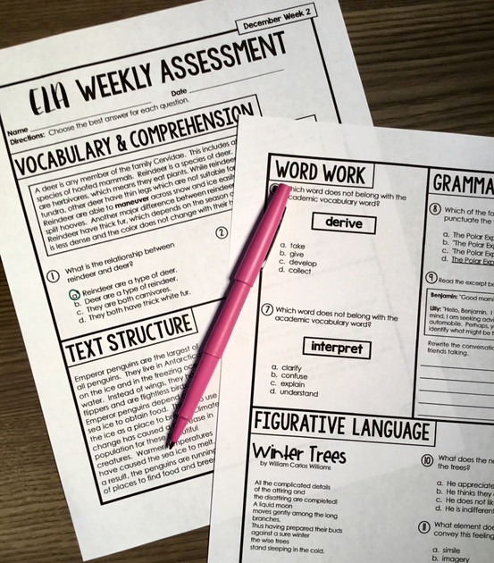 ELA Weekly Assessments 5th Grade Printable Google Forms