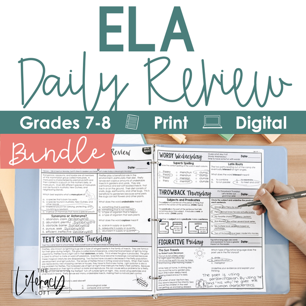 ELA Daily Review 7th & 8th Grade Bundle | Distance Learning | Google Slides
