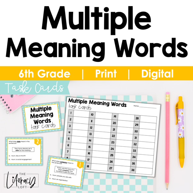 Multiple Meaning Words Task Cards 6th Grade | Google Apps