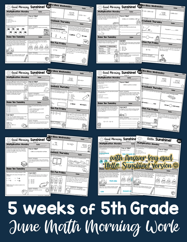 Math Morning Work 5th Grade {June} | Distance Learning | Google Slides