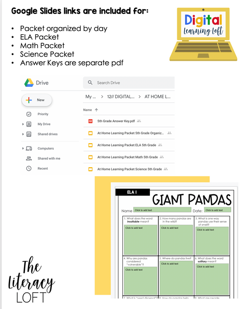 4 Week At Home Learning Packet (4th Grade) | Distance Learning | Googl ...