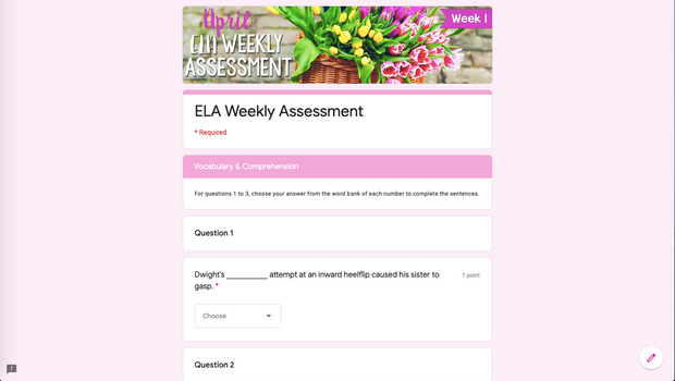 ELA Weekly Assessments Grades 7-8 Bundle  | Distance Learning | Google Forms