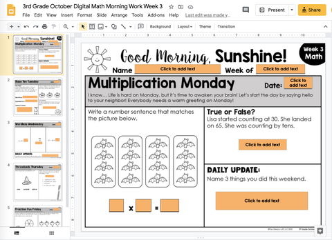 Math Morning Work 3rd Grade {October} | Distance Learning | Google Apps