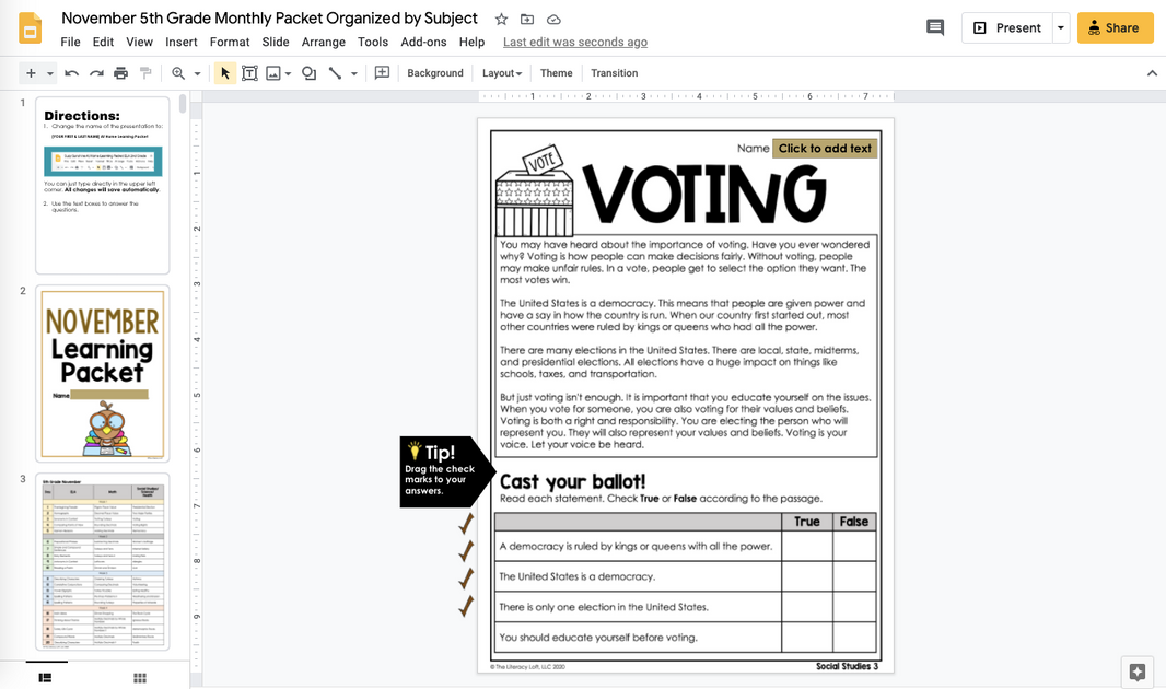 November No Prep Packet 5th Grade – The Literacy Loft