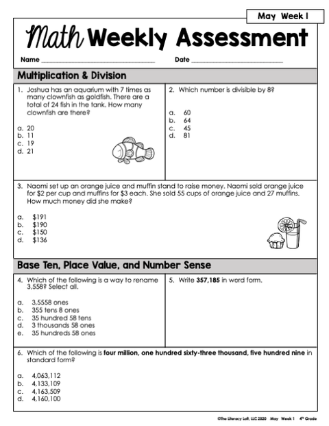 Math Weekly Assessments 4th Grade | Printable | Google Forms