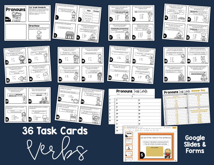 Verbs Task Cards | Google Slides & Forms – The Literacy Loft