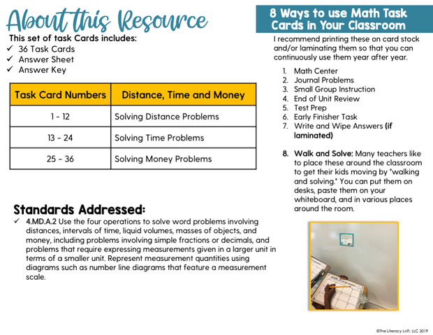Distance, Time and Money Task Cards (4th Grade) Google Slides and Forms Distance Learning