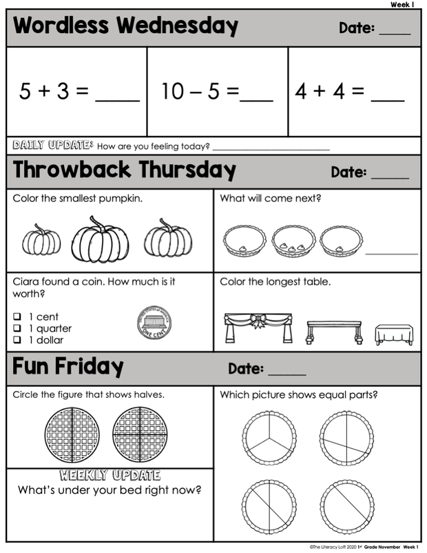 Math Morning Work 1st Grade {November} | Distance Learning | Google Apps