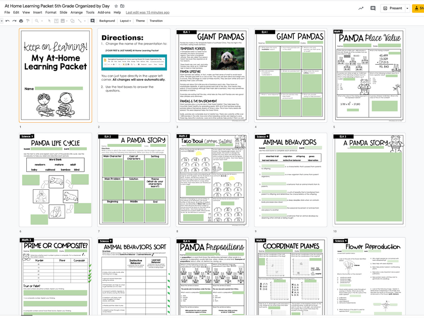 4 Week At Home Learning Packet (5th Grade) | Distance Learning | Googl ...