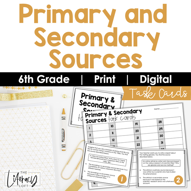 Primary & Secondary Sources Task Cards 6th Grade I Google Apps