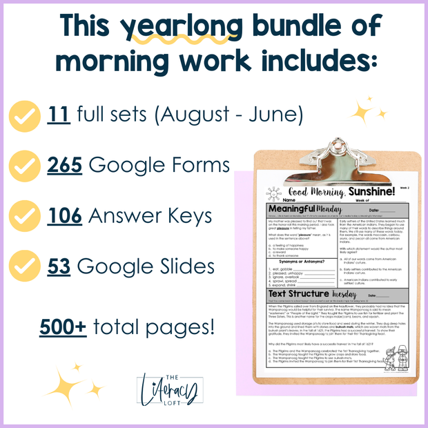 ELA Morning Work 3rd Grade (Bundle) | Printable | Google Apps