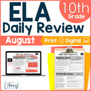 10th Grade ELA Back to School Reading Comprehension Grammar Vocabulary Spiral Review High School - August