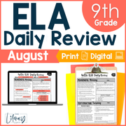 9th Grade ELA Back to School Reading Comprehension Grammar High School - August
