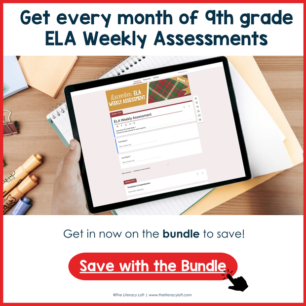 9th Grade ELA Reading Comprehension Morning Work Assessment Winter Review - Dec