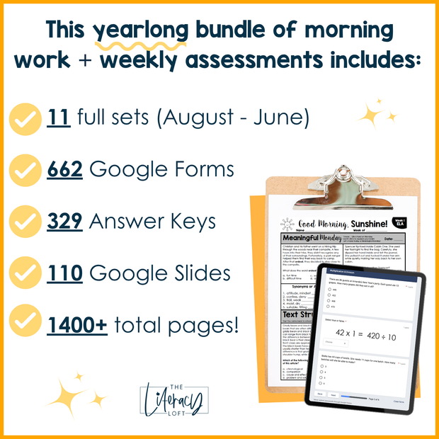 4th Grade ELA and Math Morning Work and Weekly Assessments Bundle