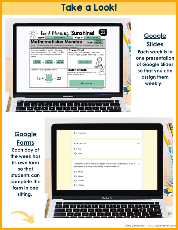 ELA + Math Morning Work 2nd Grade {The Bundle} | Distance Learning | Google Slides