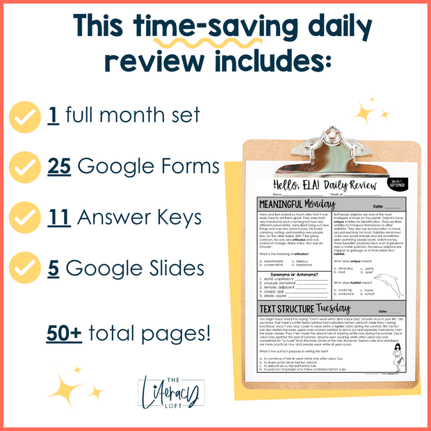 ELA Daily Review 7th Grade {September} | Distance Learning | Google Slides and Forms