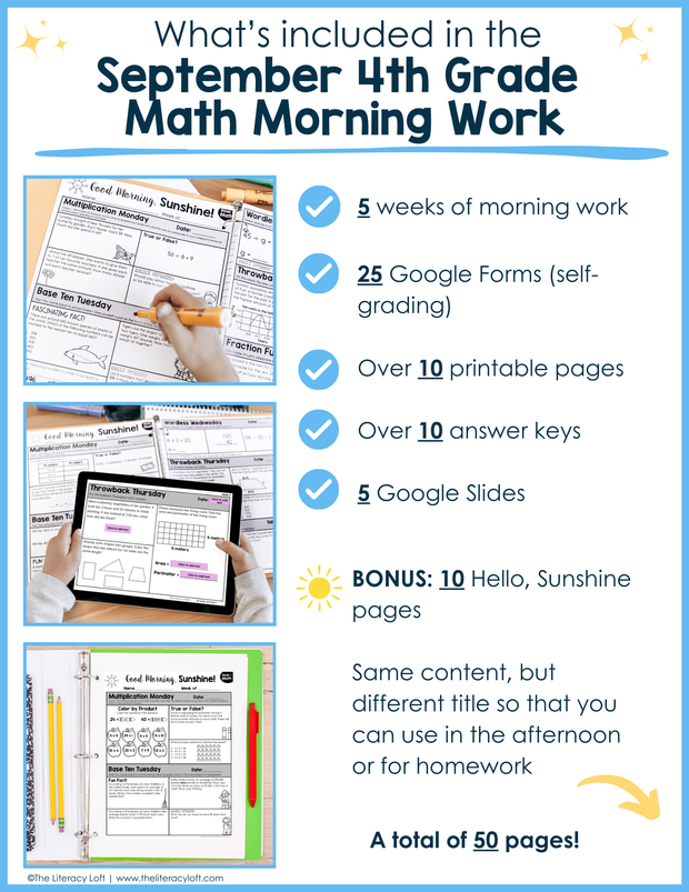 Math Morning Work 4th Grade {September} | Distance Learning | Google Apps