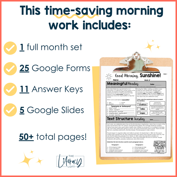 ELA Morning Work 5th Grade {September} | Distance Learning | Google Slides