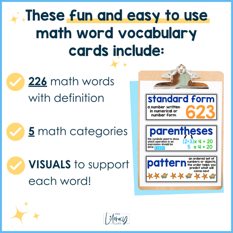 3rd 4th Grade Math Review Word Wall Vocabulary Posters Fun Decor Cards ESL