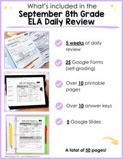 ELA Daily Review 8th Grade {September} | Distance Learning | Google Slides and Forms