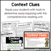 4th 5th Grade Context Clues Reading Comprehension Unit Vocabulary Worksheets Graphic Organizers Posters