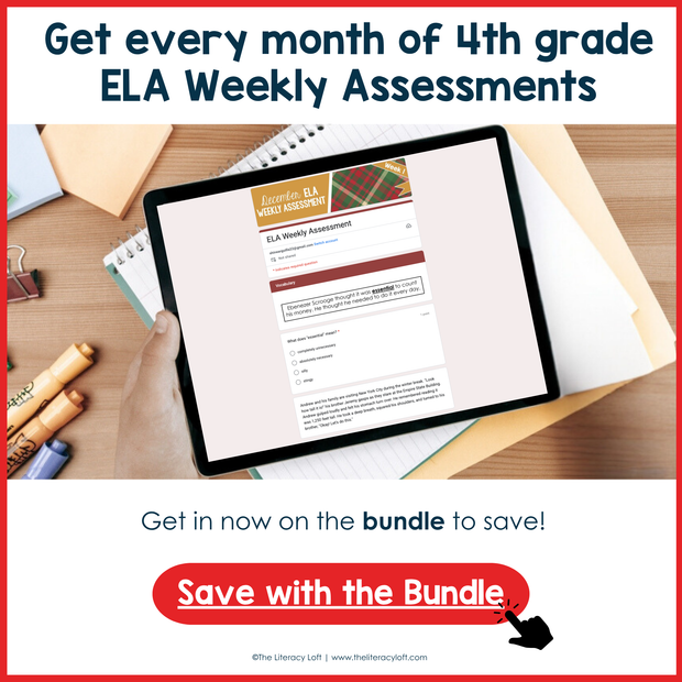 4th Grade ELA Reading Comprehension Morning Work Assessment Winter Review - Dec