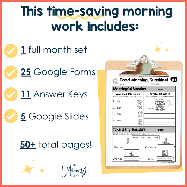 1st Grade ELA Morning Work (September) | Distance Learning | Google Slides