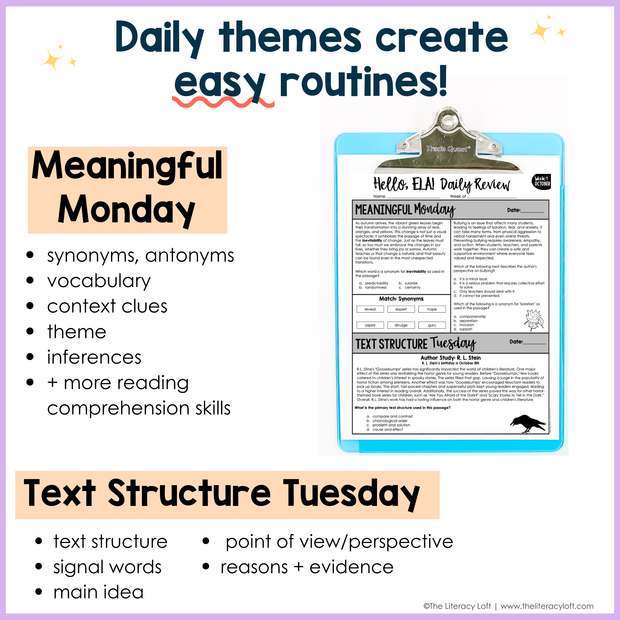 9th Grade ELA Morning Work & Assessment Reading Comprehension Bundle High School