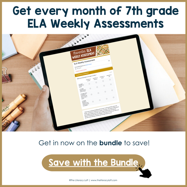 7th Grade ELA Reading Comprehension November Morning Work Assessment Daily Review