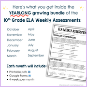 9th-10th Grade ELA Daily Review & Assessment Reading Comprehension Bundle High School