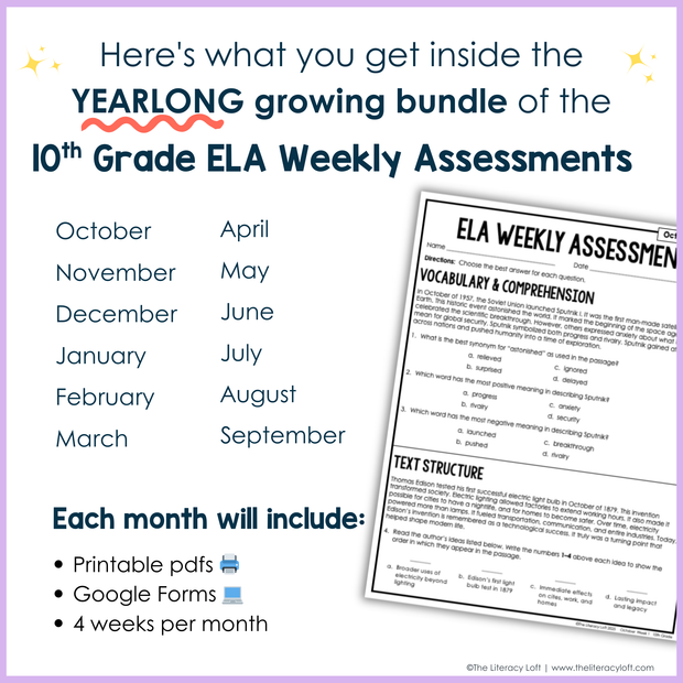 9th-10th Grade ELA Daily Review & Assessment Reading Comprehension Bundle High School