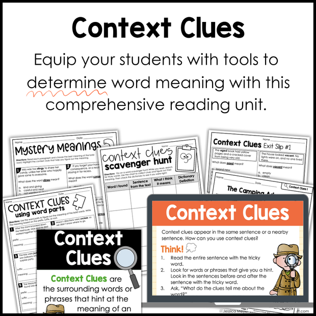 3rd Grade Context Clues Reading Comprehension Unit Vocabulary Worksheets Graphic Organizers Posters