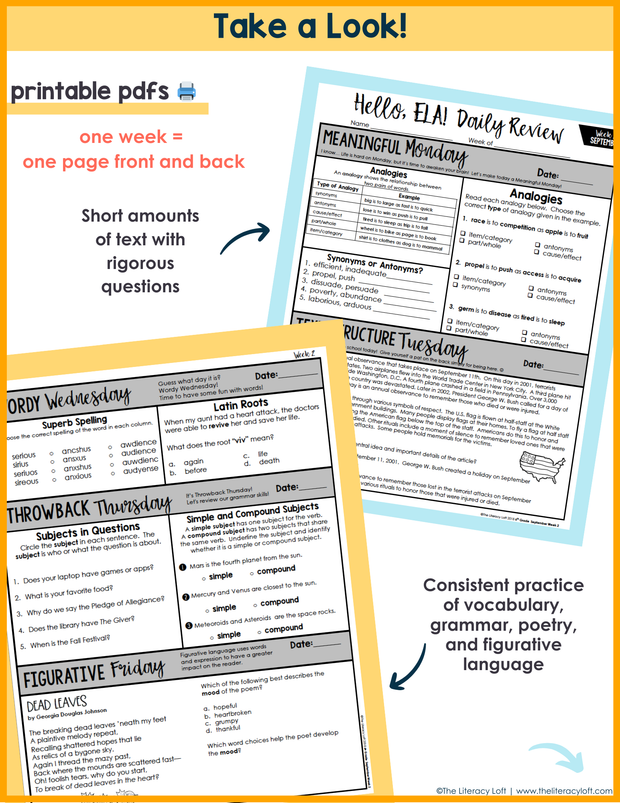 ELA and Math Morning Work Grades 4-6 Bundle