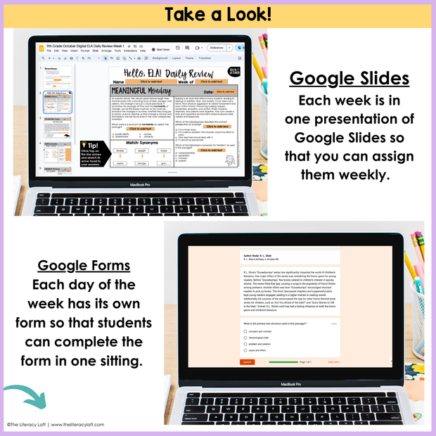 9th Grade ELA Morning Work & Assessment Reading Comprehension Bundle High School