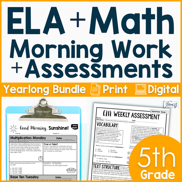 5th Grade ELA and Math Morning Work and Weekly Assessments Bundle
