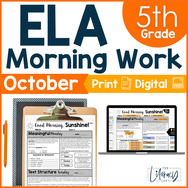 ELA Morning Work 5th Grade {October} | Distance Learning | Google Slides