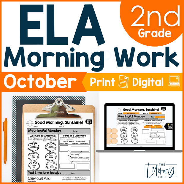 ELA Morning Work 2nd Grade {October} | Distance Learning | Google Slides