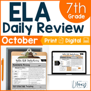 ELA Daily Review 7th Grade {October} | Distance Learning | Google Slides and Forms