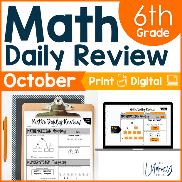 Math Daily Review 6th Grade {October} | Distance Learning | Google Apps