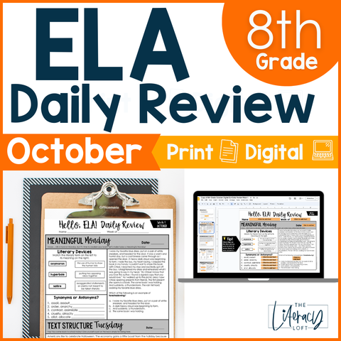 ELA Daily Review 8th Grade {October} | Distance Learning | Google Slides and Forms