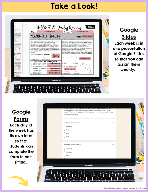 ELA Daily Review 7th Grade {September} | Distance Learning | Google Slides and Forms