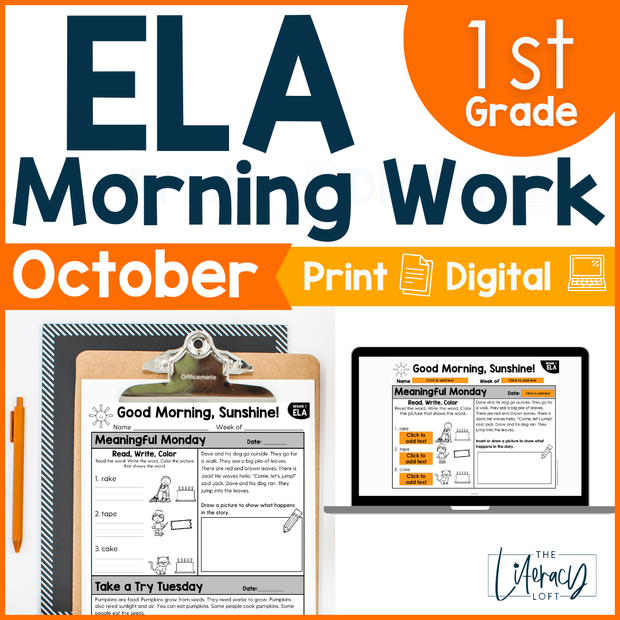 1st Grade ELA Morning Work (October) | Distance Learning | Google Slides