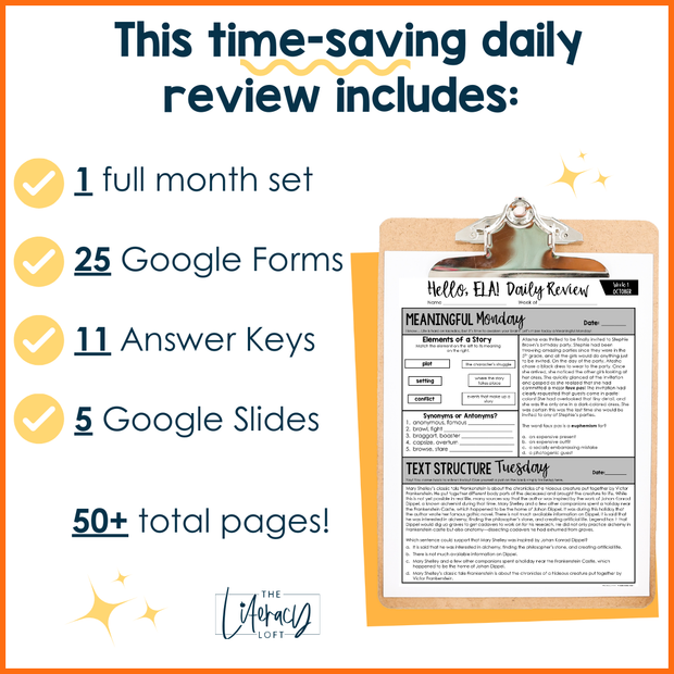 ELA Daily Review 7th Grade {October} | Distance Learning | Google Slides and Forms