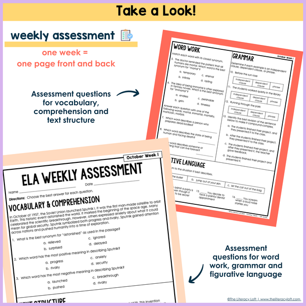 10th Grade ELA Daily Review & Assessment Reading Comprehension Bundle High School
