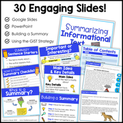 4th 5th Grade Summarizing Nonfiction Text Reading Comprehension Passages Unit