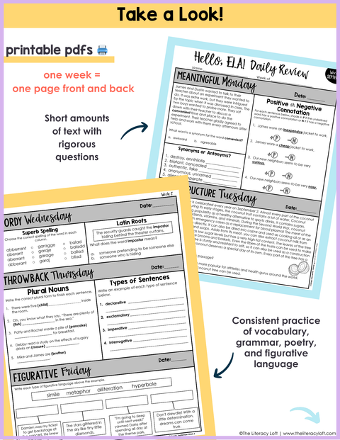 ELA Daily Review 7th Grade {September} | Distance Learning | Google Slides and Forms