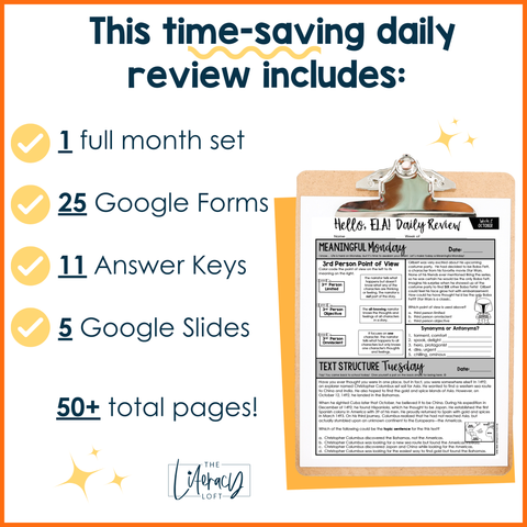 ELA Daily Review 6th Grade {October} | Distance Learning | Google Slides and Forms