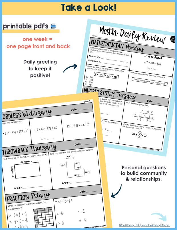 Math Daily Review 6th Grade {September} | Distance Learning | Google Apps